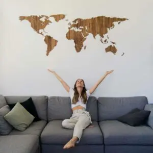 Houten wereldkaart - walnoot - wereldkaart van hout