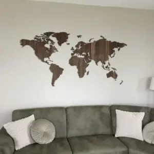 Houten wereldkaart - walnoot - wereldkaart van hout