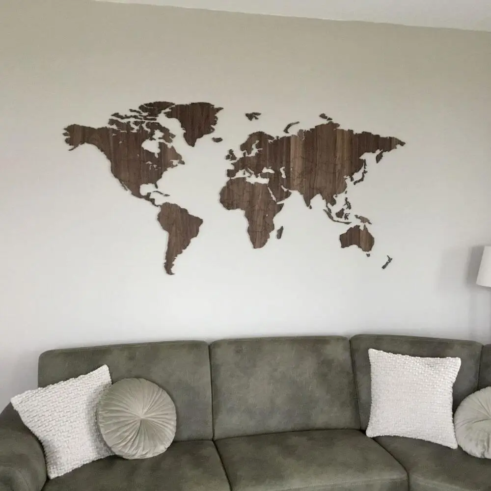 Houten wereldkaart - walnoot - wereldkaart van hout
