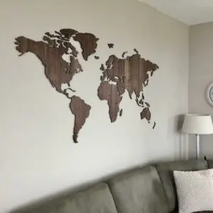 Houten wereldkaart - walnoot - wereldkaart van hout