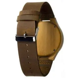 montre en bois de bambou avec bracelet en cuir