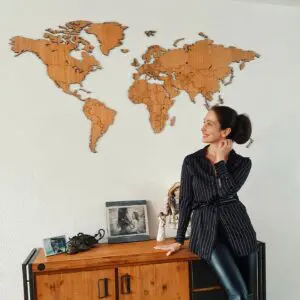 Houten wereldkaart - bamboe