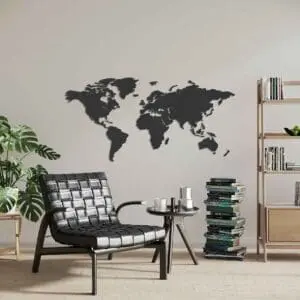 Houten wereldkaart Zwart