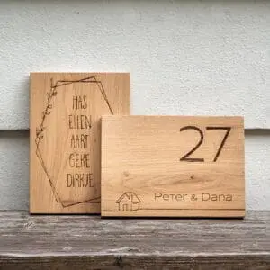 wooden nameplate at front door