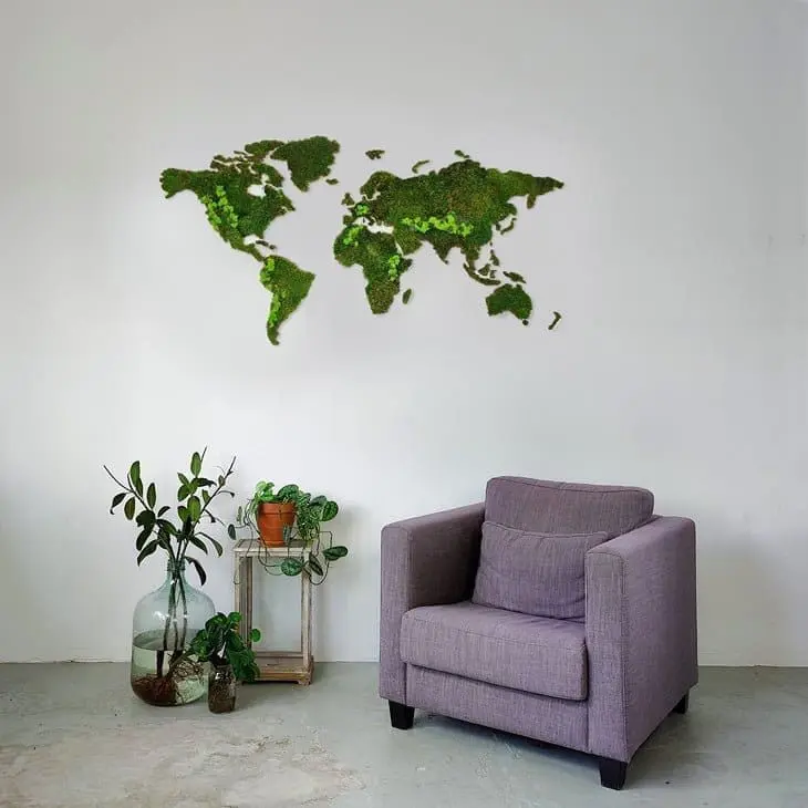 Wereldkaart wanddecoratie mos