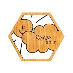 Houten wanddecoratie kinderkamer 6 hoek wolk met zon eigen naam