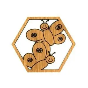 Houten wanddecoratie kinderkamer hexagon 6 hoek vlinder