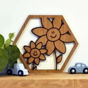 Houten wanddecoratie kinderkamer hexagon 6 hoek bloem