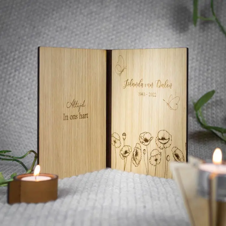 Houten foto frame gepersonaliseerd eigen tekst herinneringen dierbare mooie momenten nagedachtenis