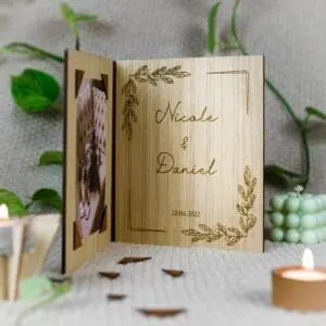 Houten fotolijst gepersonaliseerd eigen tekst herinneringen dierbare mooie momenten huwelijk trouwen