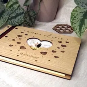 Houten fotoboek gastenboek bruiloft trouwen fotoalbum