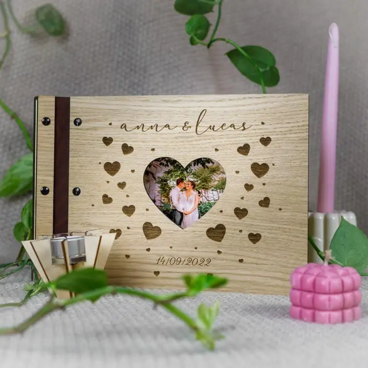 Houten fotoboek gastenboek bruiloft trouwen fotoalbum