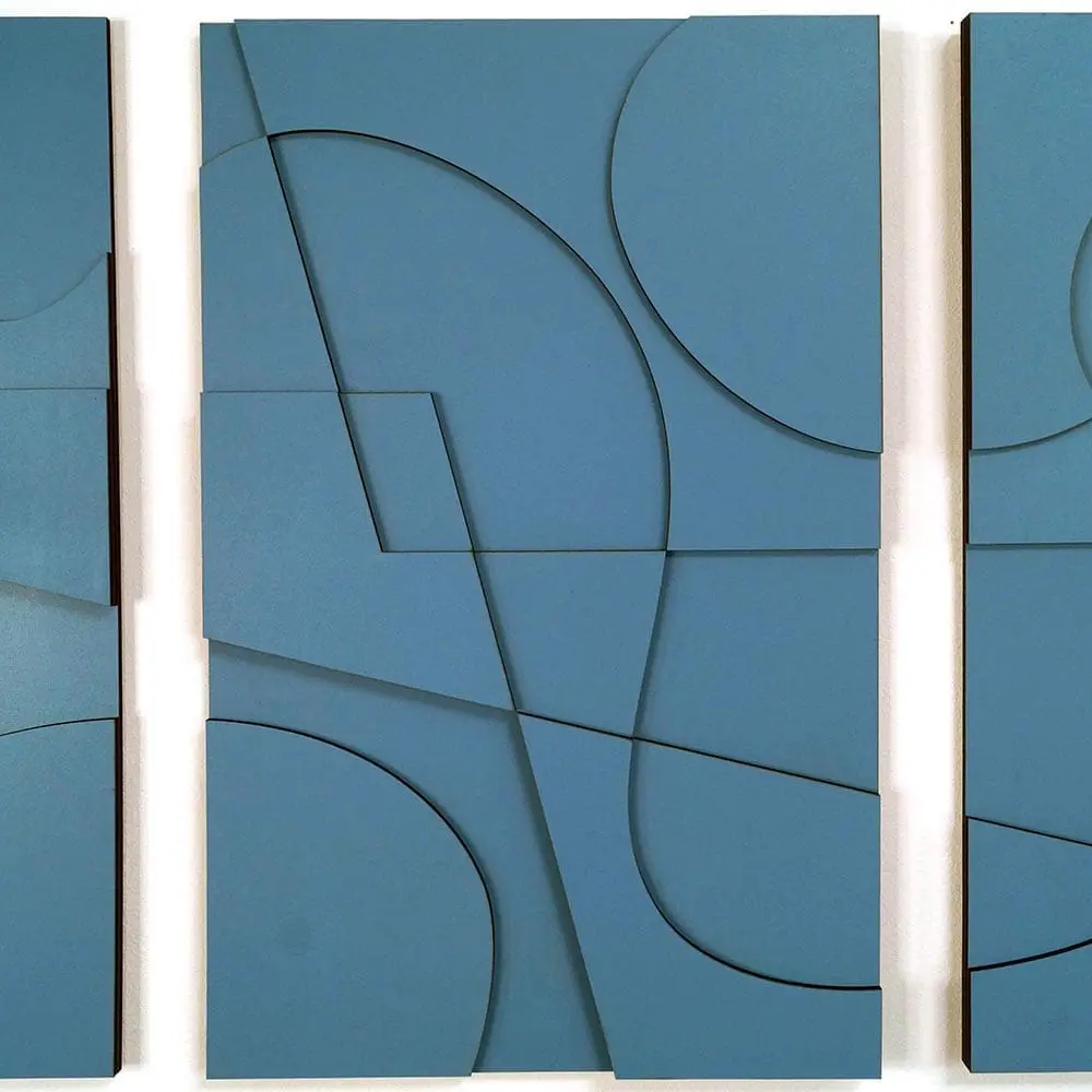 Layered Abstract 3.0 houten wanddecoratie 3luik modern abstract kunst blauw