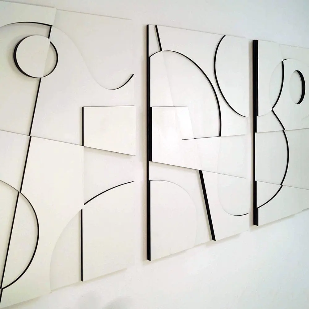 Layered Abstract 3.0 houten wanddecoratie 3luik modern abstract kunst wit