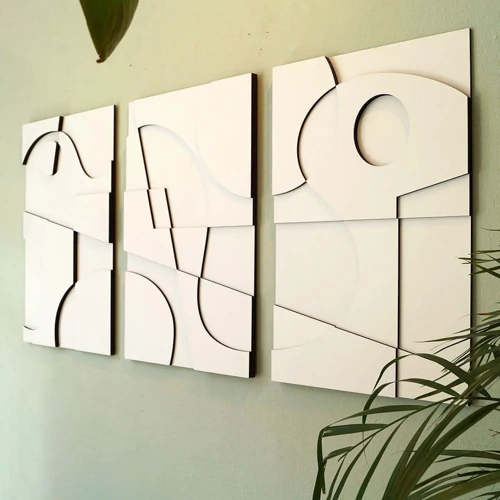 Layered Abstract 3.0 houten wanddecoratie 3luik modern abstract kunst wit
