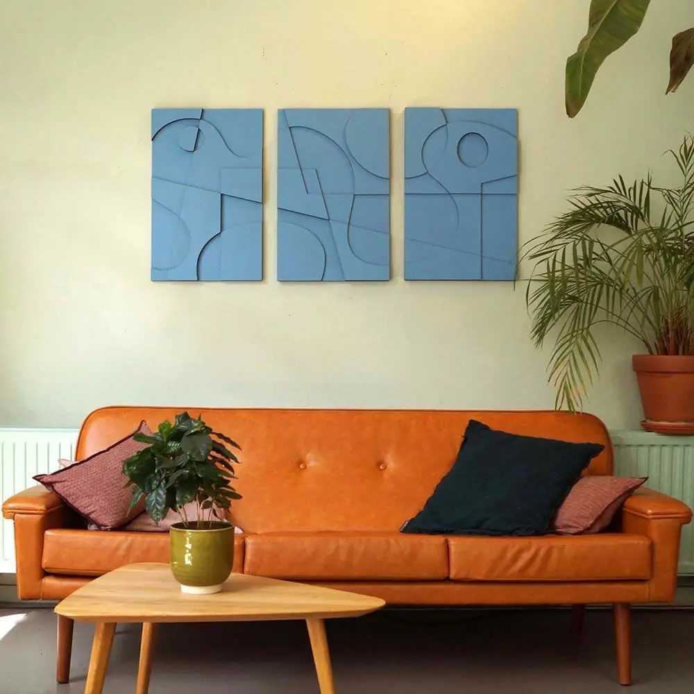 Layered Abstract 3.0 houten wanddecoratie 3luik modern abstract kunst blauw