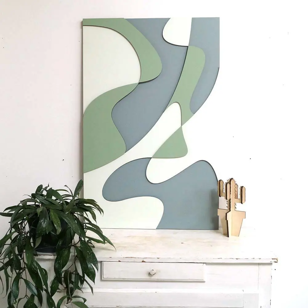 Layered Abstract 1.0 houten wanddecoratie abstract modern kunst wit groen blauw