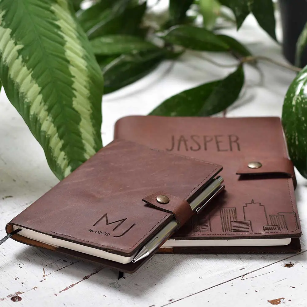 Notitieboek leer hervulbaar A5 A6 chocolate gepersonaliseerd eigen gravering