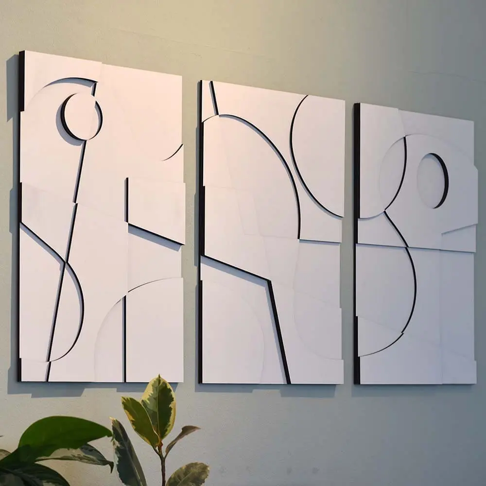 Layered Abstract 3.0 houten wanddecoratie 3luik modern abstract kunst wit