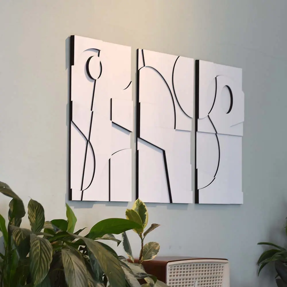 Layered Abstract 3.0 houten wanddecoratie 3luik modern abstract kunst wit