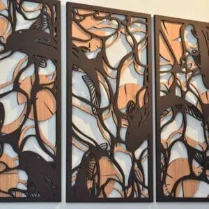 Underwater houten wanddecoratie 3-luik wandpanelen eiken zwart kunst vijver vissen