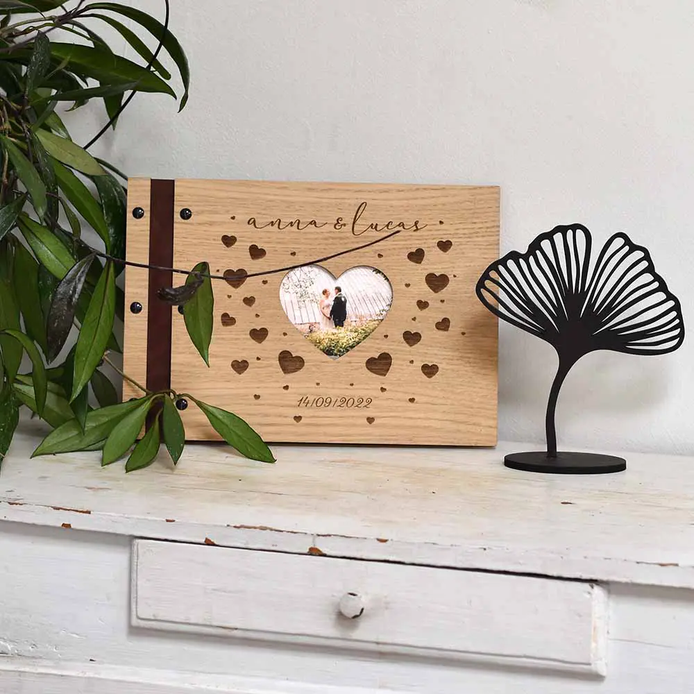 Houten fotoboek gastenboek trouwen bruiloft fotoalbum