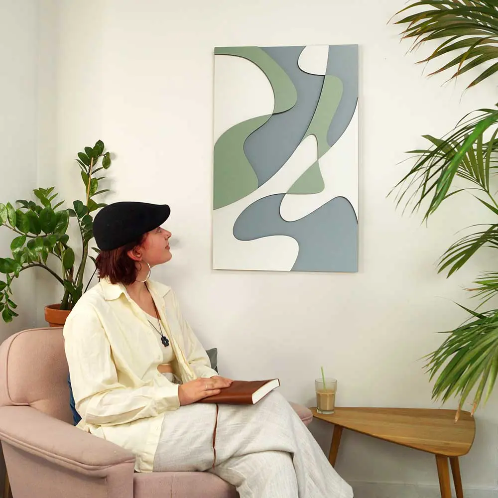 Layered Abstract 1.0 houten wanddecoratie abstract modern kunst wit groen blauw