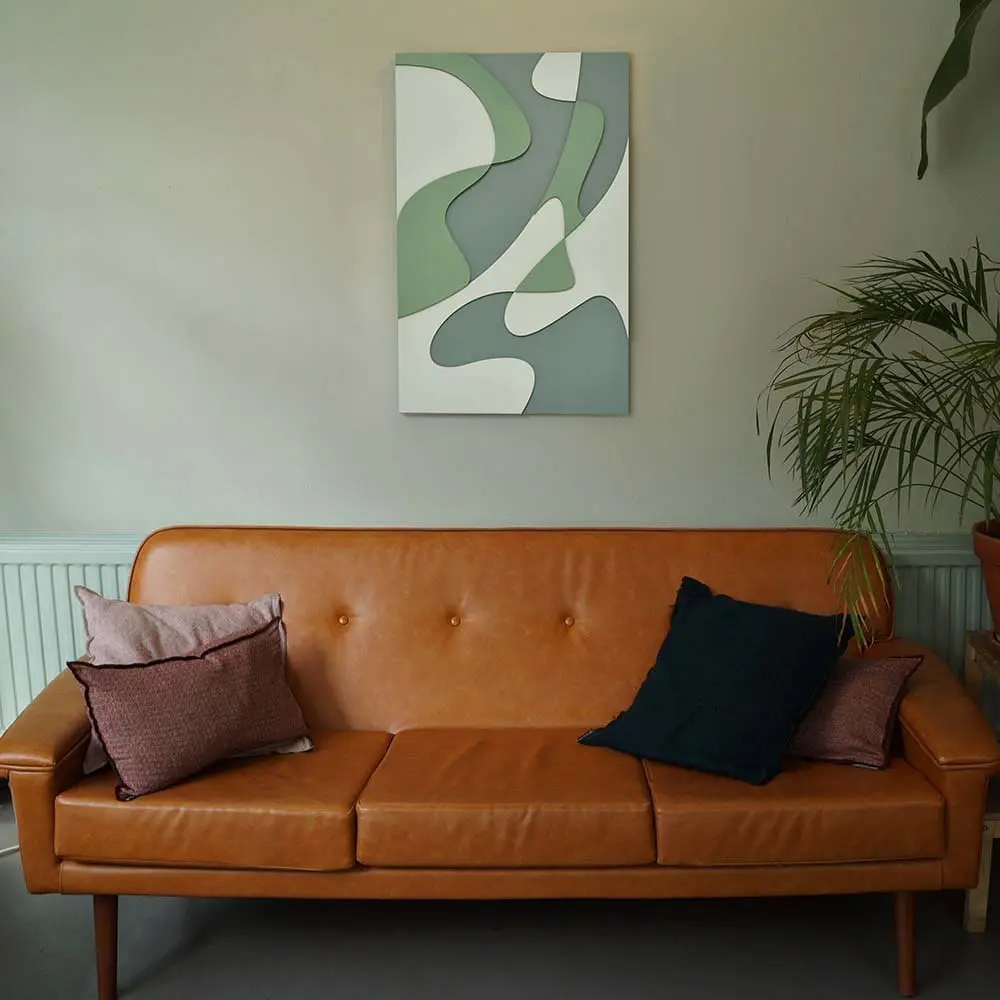 Layered Abstract 1.0 houten wanddecoratie abstract modern kunst wit groen blauw