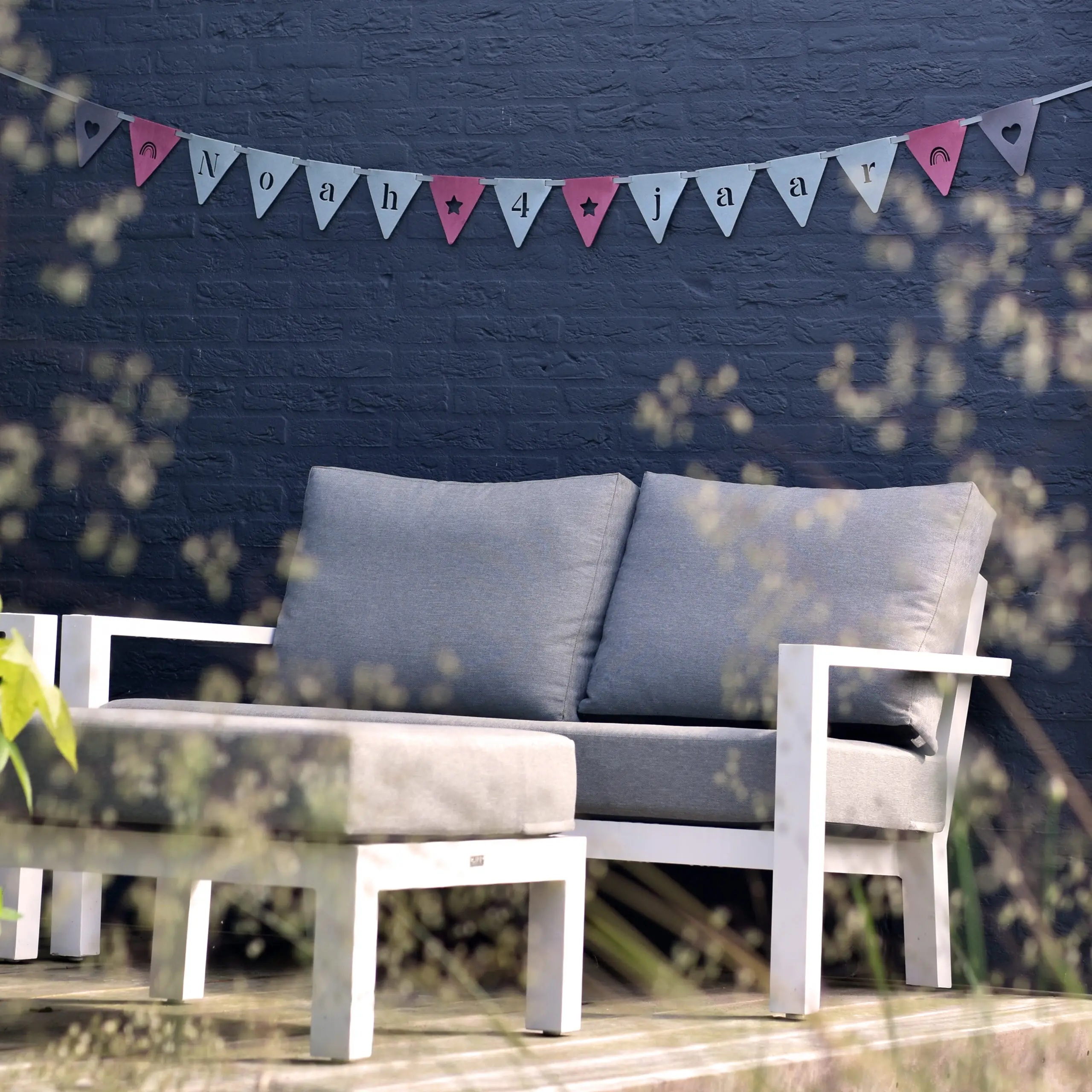 Verjaardagsslinger met naam vlaggetjes vilt Groen eigen naam