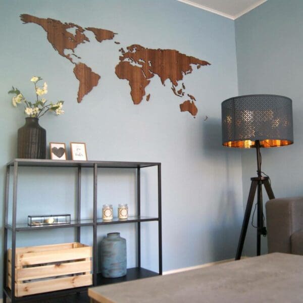 Houten wereldkaart - walnoot - wereldkaart van hout