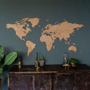 Wereldkaart van hout - eiken