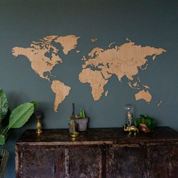 Wereldkaart van hout - eiken