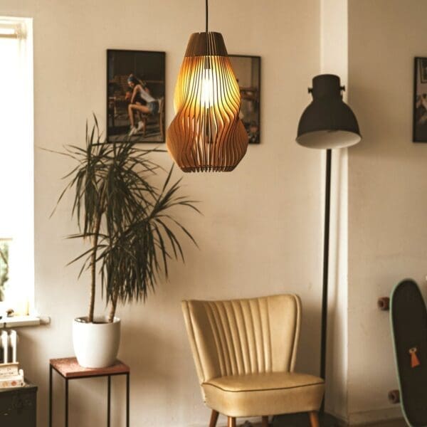 houten lamp lasergesneden - Vortex