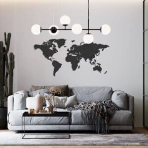 Houten wereldkaart - zwart