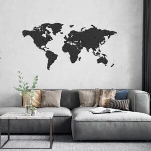 Houten wereldkaart - zwart
