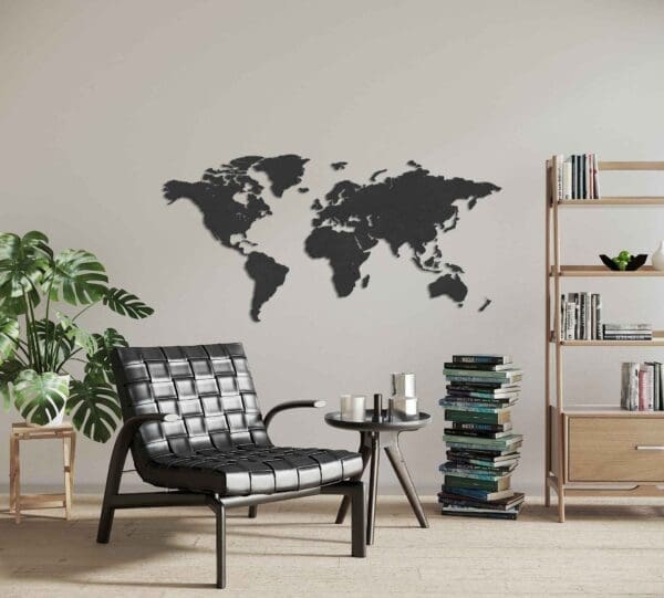 Wooden world map Black