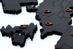 wooden world map - black detail country borders