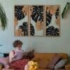 Houten wanddecoratie Jungle drie luik planten