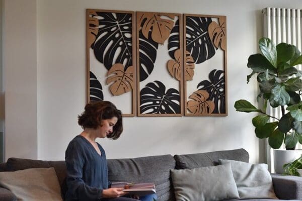 Houten wanddecoratie Jungle drie luik planten
