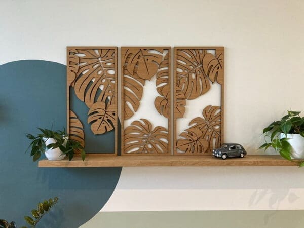 Houten wanddecoratie Jungle drie luik planten