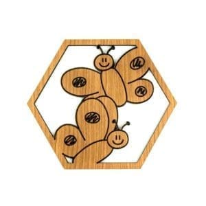 Houten wanddecoratie kinderkamer hexagon 6 hoek vlinder