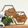 Houten wanddecoratie kinderkamer hexagon 6 hoek wolk met zon personaliseren eigen naam