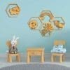 Houten wanddecoratie kinderkamer hexagon wolk koe schaap bloemen regenboog gepersonaliseerd