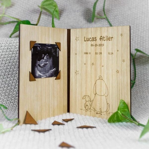 Houten fotolijst gepersonaliseerd eigen tekst herinneringen dierbare mooie momenten geboorte kinderen