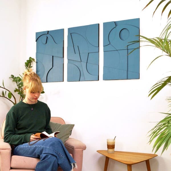 Layerd Abstract houten wanddecoratie 3luik modern abstract kunst blauw