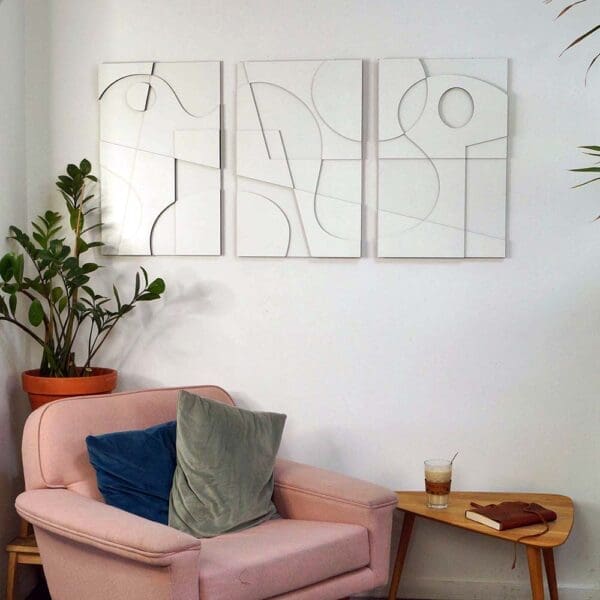 Layerd Abstract houten wanddecoratie 3luik modern abstract kunst wit