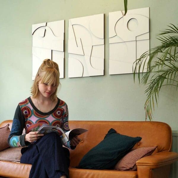 Layerd Abstract houten wanddecoratie 3luik modern abstract kunst wit