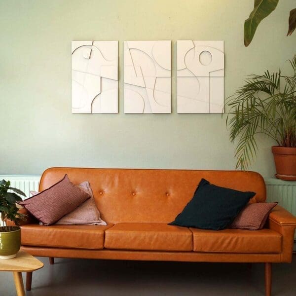 Layerd Abstract houten wanddecoratie 3luik modern abstract kunst wit