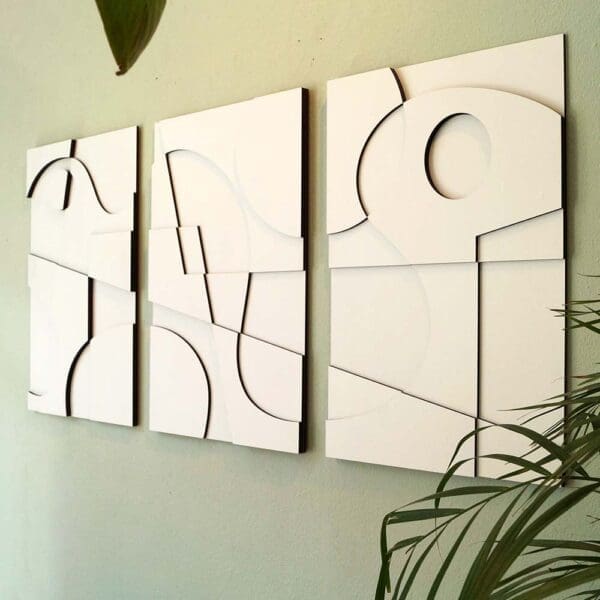 Layerd Abstract houten wanddecoratie 3luik modern abstract kunst wit