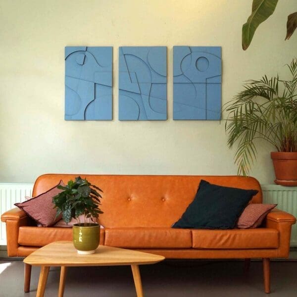 Layerd Abstract houten wanddecoratie 3luik modern abstract kunst blauw